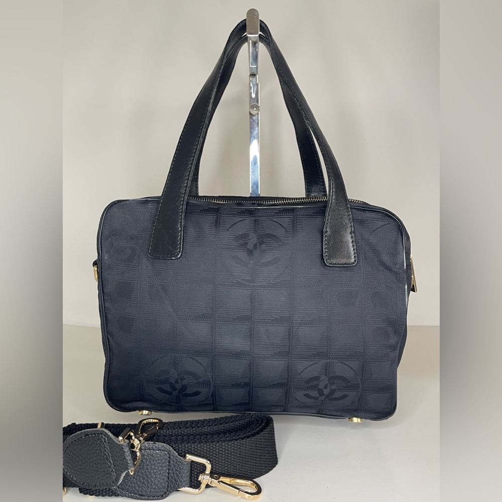 Chanel Hand Bag New Travel Line Black Nylon